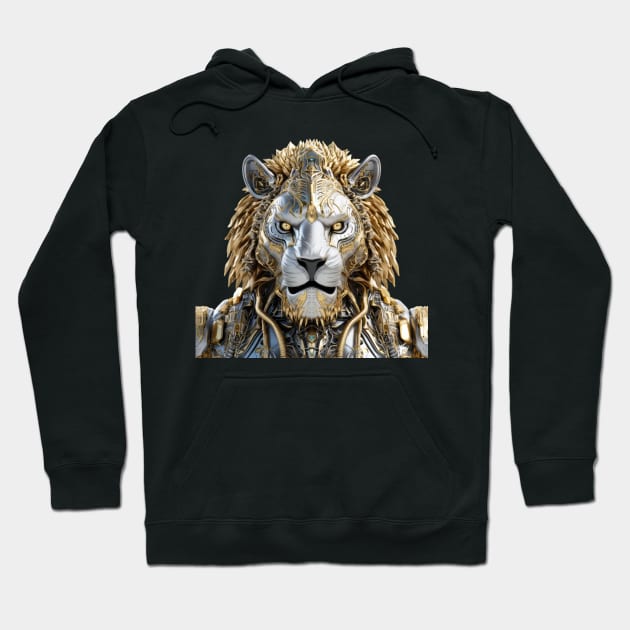 King of Cyborg - Gold and Silver Lion's Stare Hoodie by Lematworks